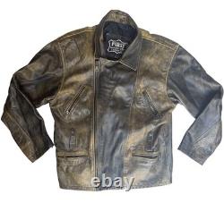FIRST Genuine Leather Jacket Mens Large L Distressed Brown Vintage Motorcycle