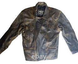 FIRST Genuine Leather Jacket Mens Large L Distressed Brown Vintage Motorcycle