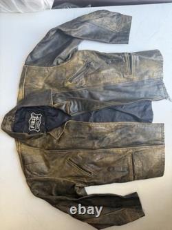 FIRST Genuine Leather Jacket Mens Large L Distressed Brown Vintage Motorcycle