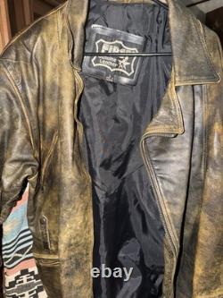 FIRST Genuine Leather Jacket Mens Large L Distressed Brown Vintage Motorcycle
