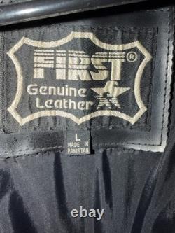 FIRST Genuine Leather Jacket Mens Large L Distressed Brown Vintage Motorcycle