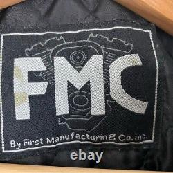 FMC Black Pebble Leather Motorcycle Jacket Zippers Pockets Buckle Snaps XS