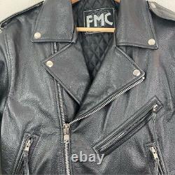 FMC Black Pebble Leather Motorcycle Jacket Zippers Pockets Buckle Snaps XS
