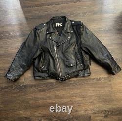 FMC Vintage 90's Leather Motorcycle Jacket Superstar Size 54 Belted