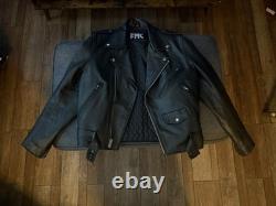 FMC Vintage Black Leather Motorcycle Biker Jacket Heavy Quilt Lined Punk Men 38