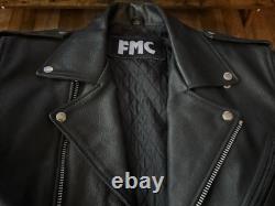 FMC Vintage Black Leather Motorcycle Biker Jacket Heavy Quilt Lined Punk Men 38