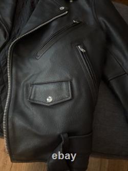 FMC Vintage Black Leather Motorcycle Biker Jacket Heavy Quilt Lined Punk Men 38