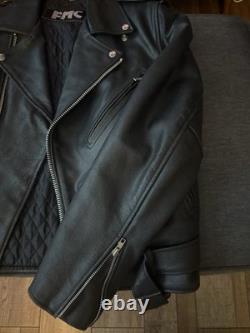 FMC Vintage Black Leather Motorcycle Biker Jacket Heavy Quilt Lined Punk Men 38