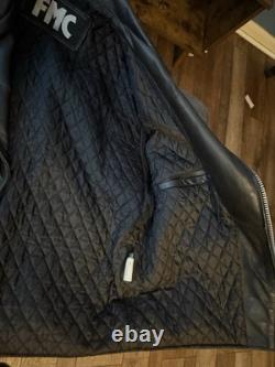 FMC Vintage Black Leather Motorcycle Biker Jacket Heavy Quilt Lined Punk Men 38
