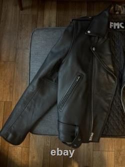 FMC Vintage Black Leather Motorcycle Biker Jacket Heavy Quilt Lined Punk Men 38