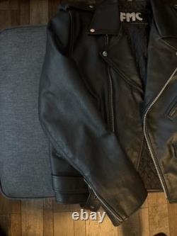 FMC Vintage Black Leather Motorcycle Biker Jacket Heavy Quilt Lined Punk Men 38