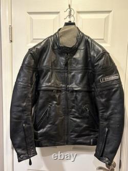 Fast Racing Men's Vintage Black Leather Motorcycle Jacket, Size Medium (M)