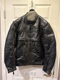 Fast Racing Men's Vintage Black Leather Motorcycle Jacket, Size Medium (M)