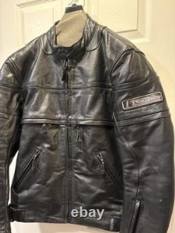 Fast Racing Men's Vintage Black Leather Motorcycle Jacket, Size Medium (M)