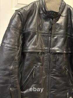 Fast Racing Men's Vintage Black Leather Motorcycle Jacket, Size Medium (M)