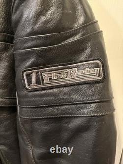 Fast Racing Men's Vintage Black Leather Motorcycle Jacket, Size Medium (M)
