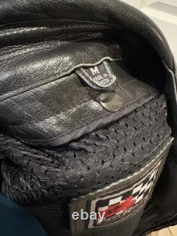 Fast Racing Men's Vintage Black Leather Motorcycle Jacket, Size Medium (M)
