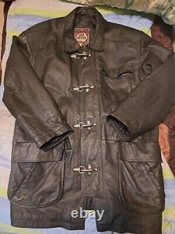 Fireman Clasp Leather Jacket Rare Vintage Dual Control Black Full Zip Durable