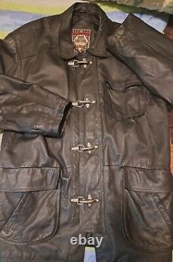 Fireman Clasp Leather Jacket Rare Vintage Dual Control Black Full Zip Durable