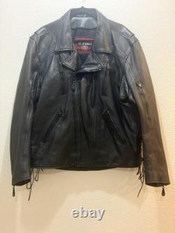 First Classic Leather Gear Men's XL Genuine Leather Motorcycle Biker Jacket Blac