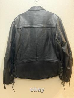 First Classic Leather Gear Men's XL Genuine Leather Motorcycle Biker Jacket Blac