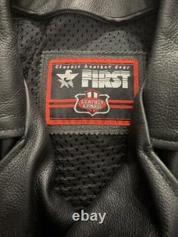 First Classic Leather Gear Men's XL Genuine Leather Motorcycle Biker Jacket Blac