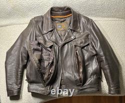 First Classics FMC Men's Brown Heavyweight Leather Motorcycle Jacket Size Medium