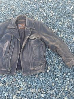 First Classics Medium Leather Motorcycle Jacket Distressed Look Excel Preowned
