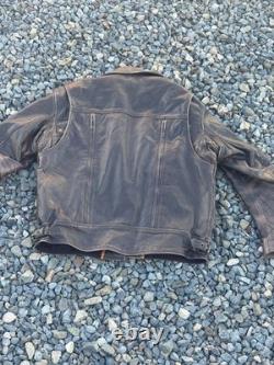 First Classics Medium Leather Motorcycle Jacket Distressed Look Excel Preowned