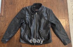 First Classics Men's Motorcycle Black Leather Jacket with Liner LARGE