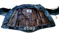 First Gear Scout III Black Leather Motorcycle Jacket Size 46, EXCELLENT cond