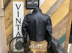 First Genuine- Black Leather Motorcycle Jacket -Adj Waist -Quilt Lined- Men's 46