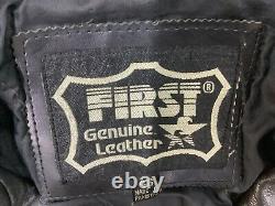 First Genuine Black Leather Motorcycle Jacket -Adj Waist -Quilt Lined- Men's 46