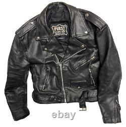 First Genuine Leather Men's Black Heavy Classic Motorcycle Biker Size 42