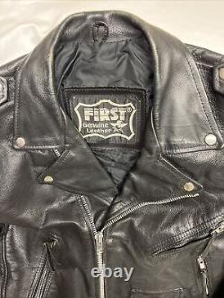 First Genuine Leather Men's Black Heavy Classic Motorcycle Biker Size 42