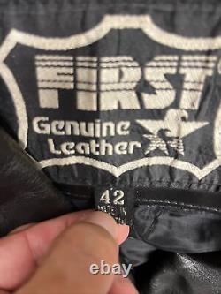 First Genuine Leather Men's Black Heavy Classic Motorcycle Biker Size 42