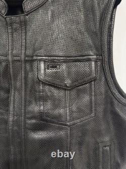 First Manufacturing Company-Black Leather Vest/Size Large Motorcycle Vest