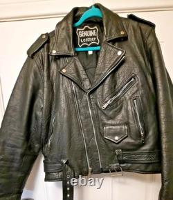 GENUINE LEATHER Biker Motorcycle Riding Jacket Size 46 Black zippered