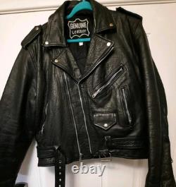 GENUINE LEATHER Biker Motorcycle Riding Jacket Size 46 Black zippered