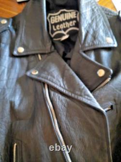 GENUINE LEATHER Biker Motorcycle Riding Jacket Size 46 Black zippered