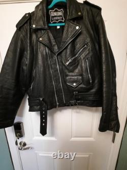GENUINE LEATHER Biker Motorcycle Riding Jacket Size 46 Black zippered
