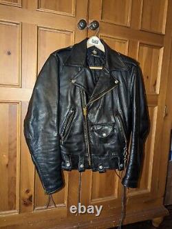 GOLDEN BEAR Vintage Black Leather Motorcycle Biker Jacket Men's Size 38