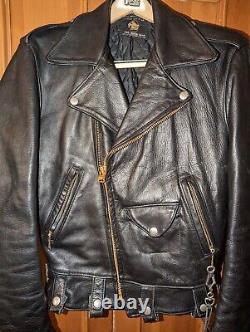 GOLDEN BEAR Vintage Black Leather Motorcycle Biker Jacket Men's Size 38