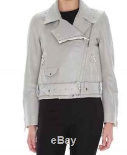 GORGEOUS Acne Merci Grey Leather Jacket Size 38 S/M