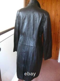 GOTH black real leather JACKET BLAZER TRENCH COAT UK 14 12 long line soft sharp