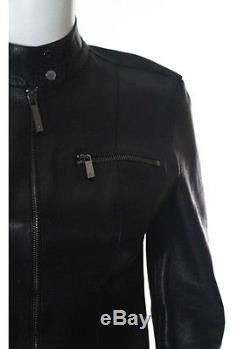 GUCCI Black Leather Crew Neck Long Sleeve Motorcycle Biker Jacket IT Sz 40