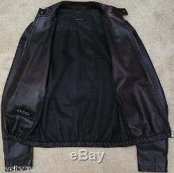 GUCCI leather jacket black bomber cafe racer moto motorcycle light fall 36 46 S