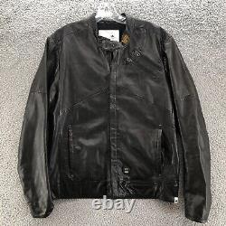 G-STAR RAW Jacket Mens Large Black Lamb Leather Biker Full Zip Motorcycle