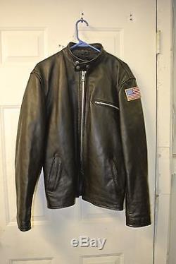 Gently Used Men's Size 44 Black Leather Biker Motorcycle Zip Up Jacket