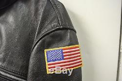 Gently Used Men's Size 44 Black Leather Biker Motorcycle Zip Up Jacket